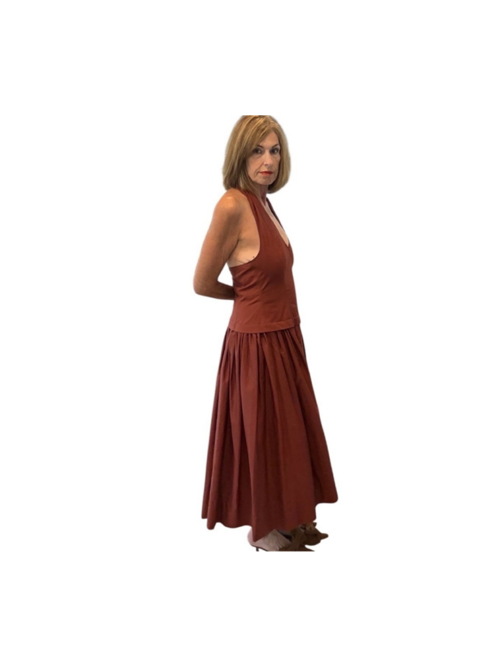 A.L.C. Nora Halter Cotton Midi Dress Dark Bosco Brown Size 8 NWT - Picture 2 of 10